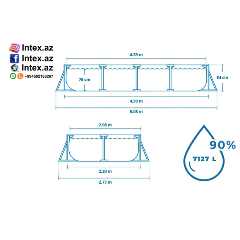 Intex 28273 каркасный овальный бассейн 450x220x84 см