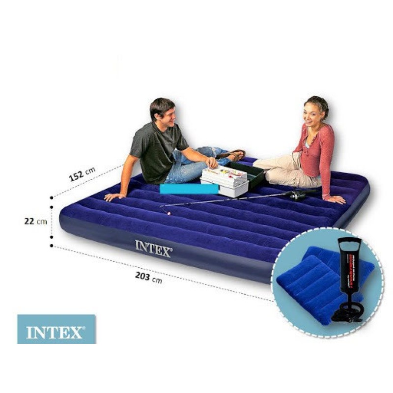 Надувной матрас Intex 64765 (203x152x25)+насос+2 подушки 